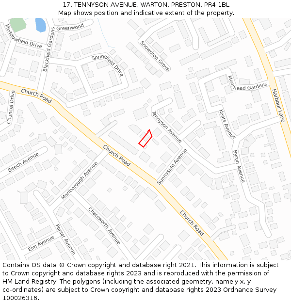 17, TENNYSON AVENUE, WARTON, PRESTON, PR4 1BL: Location map and indicative extent of plot