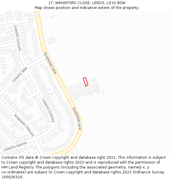 17, WANSFORD CLOSE, LEEDS, LS15 8GW: Location map and indicative extent of plot