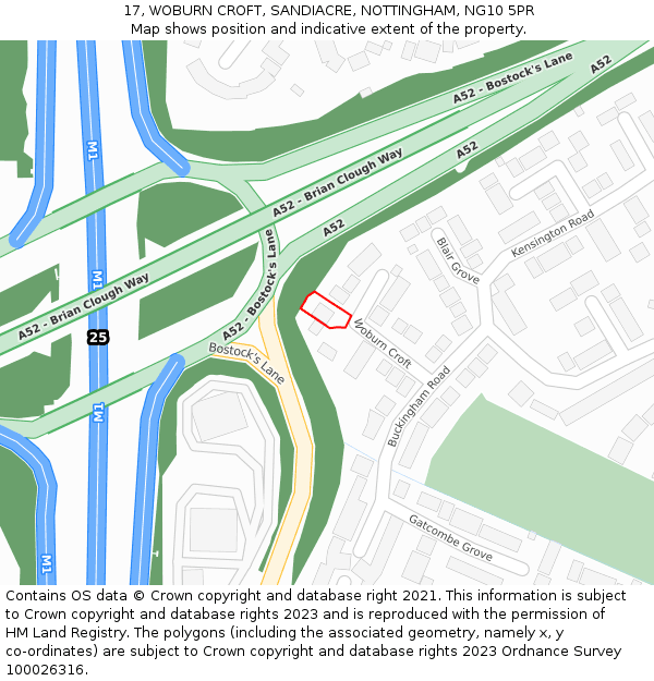 17, WOBURN CROFT, SANDIACRE, NOTTINGHAM, NG10 5PR: Location map and indicative extent of plot