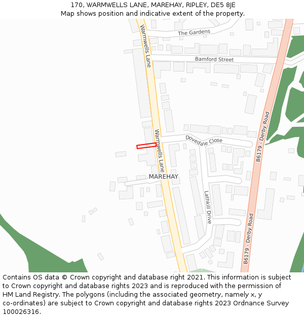 170, WARMWELLS LANE, MAREHAY, RIPLEY, DE5 8JE: Location map and indicative extent of plot