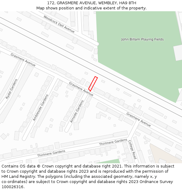 172, GRASMERE AVENUE, WEMBLEY, HA9 8TH: Location map and indicative extent of plot