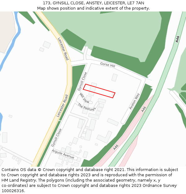 173, GYNSILL CLOSE, ANSTEY, LEICESTER, LE7 7AN: Location map and indicative extent of plot