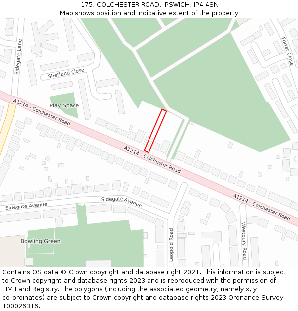 175, COLCHESTER ROAD, IPSWICH, IP4 4SN: Location map and indicative extent of plot