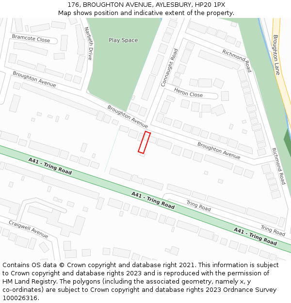 176, BROUGHTON AVENUE, AYLESBURY, HP20 1PX: Location map and indicative extent of plot