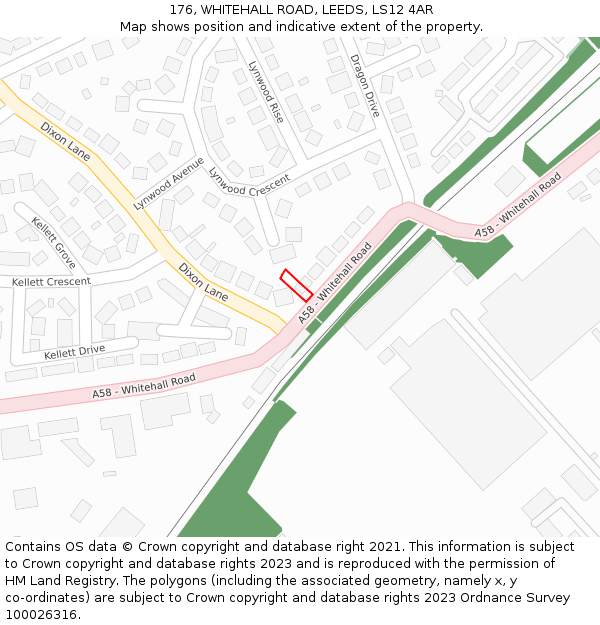 176, WHITEHALL ROAD, LEEDS, LS12 4AR: Location map and indicative extent of plot