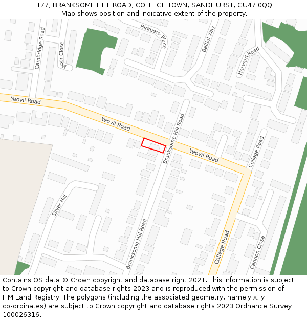 177, BRANKSOME HILL ROAD, COLLEGE TOWN, SANDHURST, GU47 0QQ: Location map and indicative extent of plot