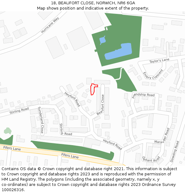 18, BEAUFORT CLOSE, NORWICH, NR6 6GA: Location map and indicative extent of plot