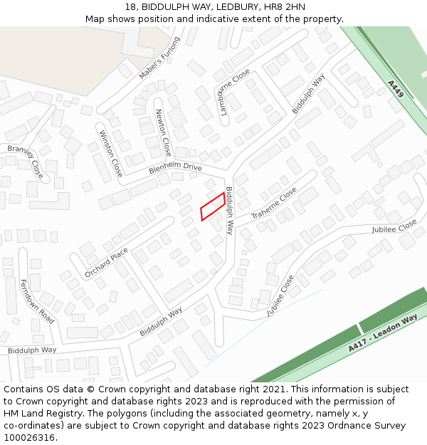 18, BIDDULPH WAY, LEDBURY, HR8 2HN: Location map and indicative extent of plot