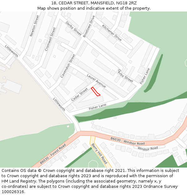 18, CEDAR STREET, MANSFIELD, NG18 2RZ: Location map and indicative extent of plot