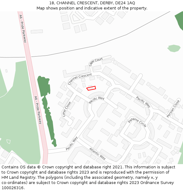 18, CHANNEL CRESCENT, DERBY, DE24 1AQ: Location map and indicative extent of plot