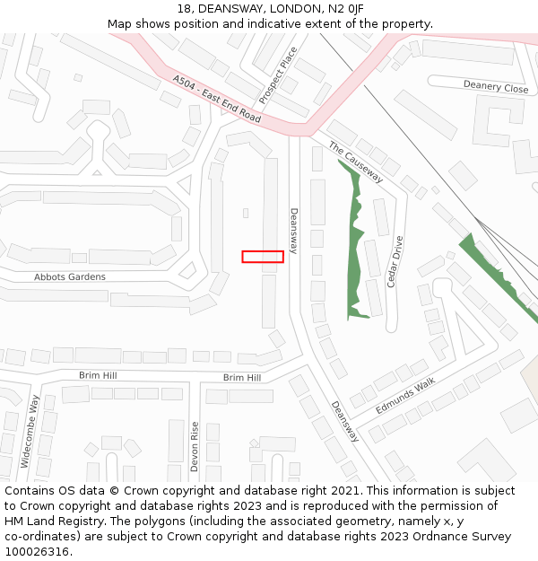 18, DEANSWAY, LONDON, N2 0JF: Location map and indicative extent of plot