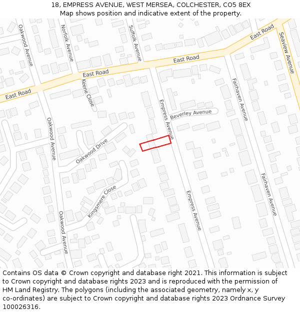 18, EMPRESS AVENUE, WEST MERSEA, COLCHESTER, CO5 8EX: Location map and indicative extent of plot
