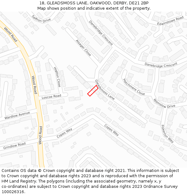 18, GLEADSMOSS LANE, OAKWOOD, DERBY, DE21 2BP: Location map and indicative extent of plot