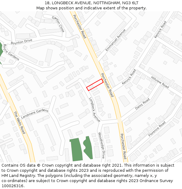 18, LONGBECK AVENUE, NOTTINGHAM, NG3 6LT: Location map and indicative extent of plot
