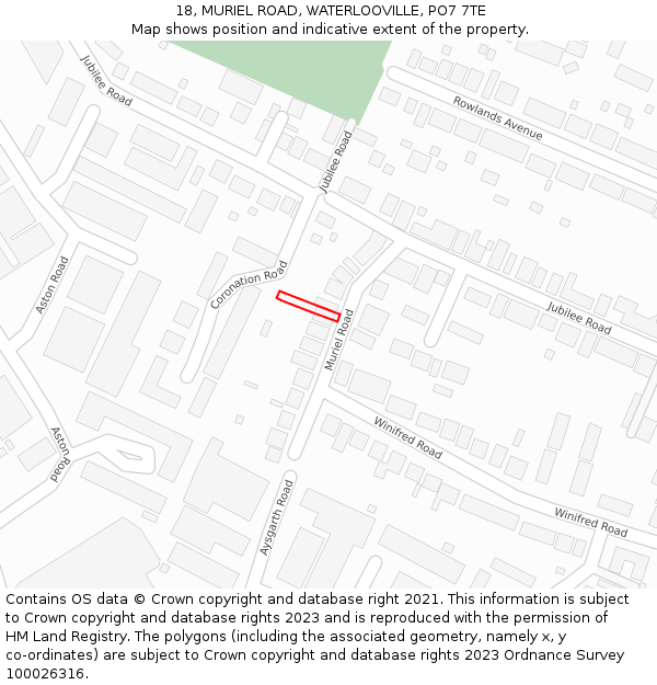 18, MURIEL ROAD, WATERLOOVILLE, PO7 7TE: Location map and indicative extent of plot
