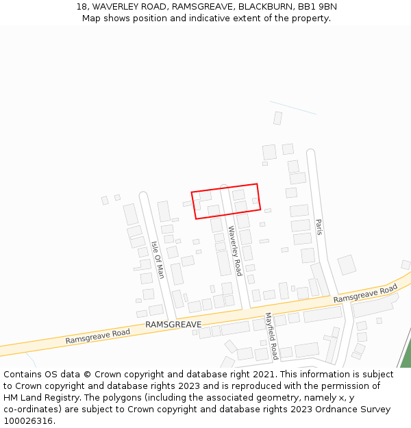 18, WAVERLEY ROAD, RAMSGREAVE, BLACKBURN, BB1 9BN: Location map and indicative extent of plot