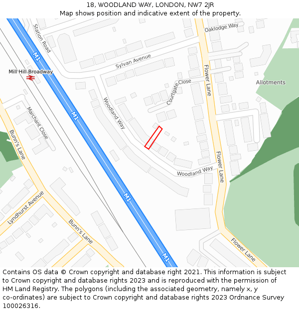 18, WOODLAND WAY, LONDON, NW7 2JR: Location map and indicative extent of plot