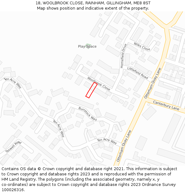 18, WOOLBROOK CLOSE, RAINHAM, GILLINGHAM, ME8 8ST: Location map and indicative extent of plot
