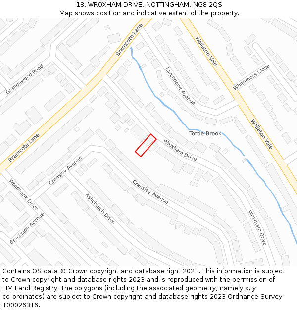 18, WROXHAM DRIVE, NOTTINGHAM, NG8 2QS: Location map and indicative extent of plot
