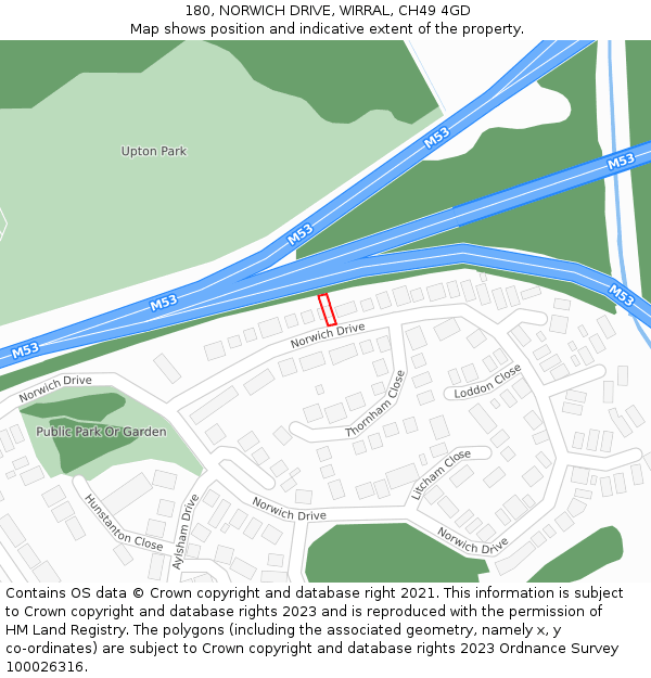 180, NORWICH DRIVE, WIRRAL, CH49 4GD: Location map and indicative extent of plot