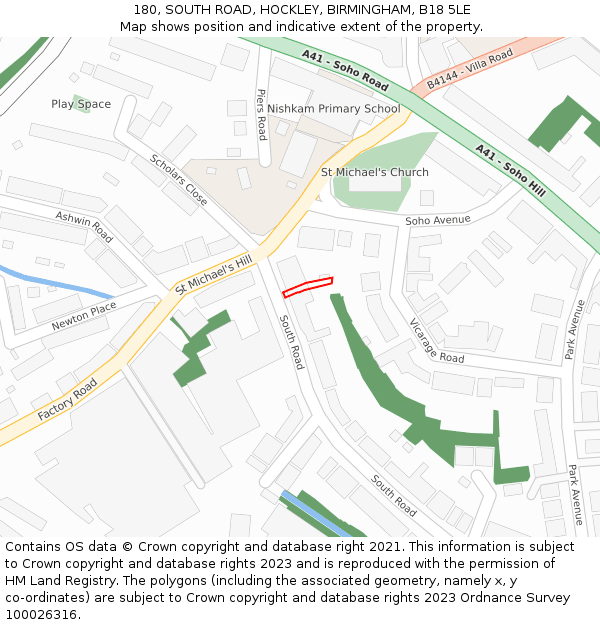 180, SOUTH ROAD, HOCKLEY, BIRMINGHAM, B18 5LE: Location map and indicative extent of plot