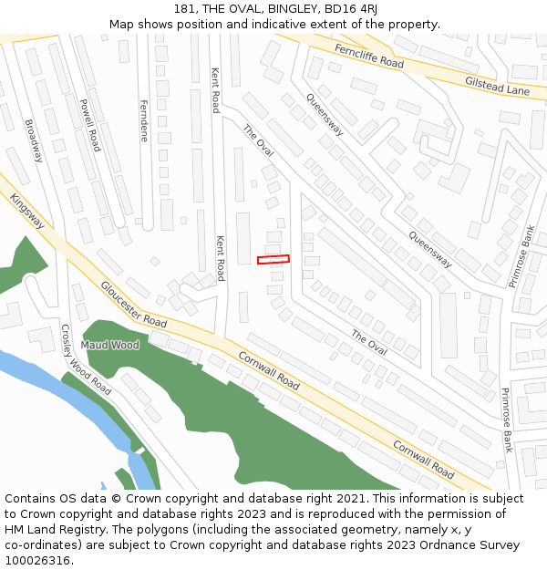 181, THE OVAL, BINGLEY, BD16 4RJ: Location map and indicative extent of plot