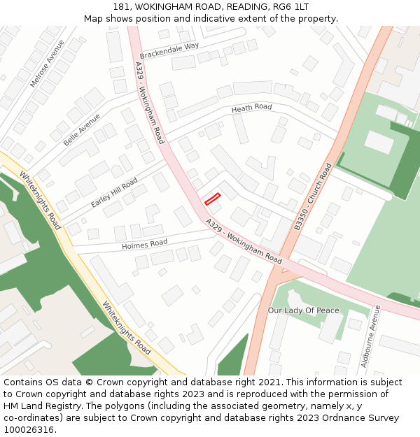 181, WOKINGHAM ROAD, READING, RG6 1LT: Location map and indicative extent of plot