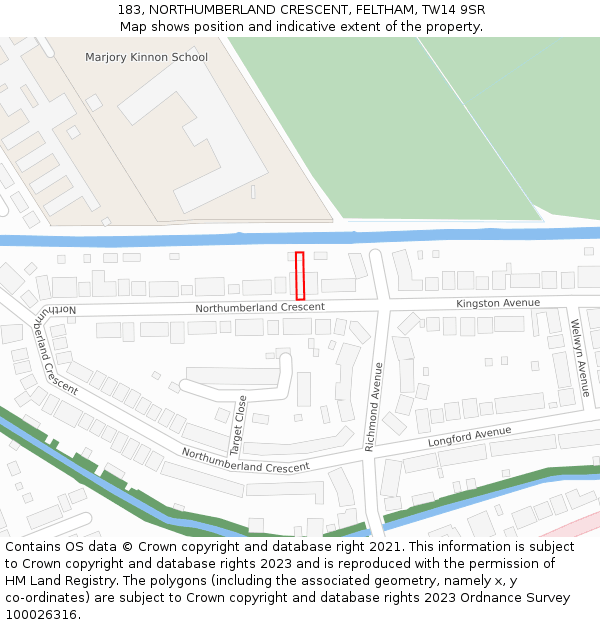 183, NORTHUMBERLAND CRESCENT, FELTHAM, TW14 9SR: Location map and indicative extent of plot