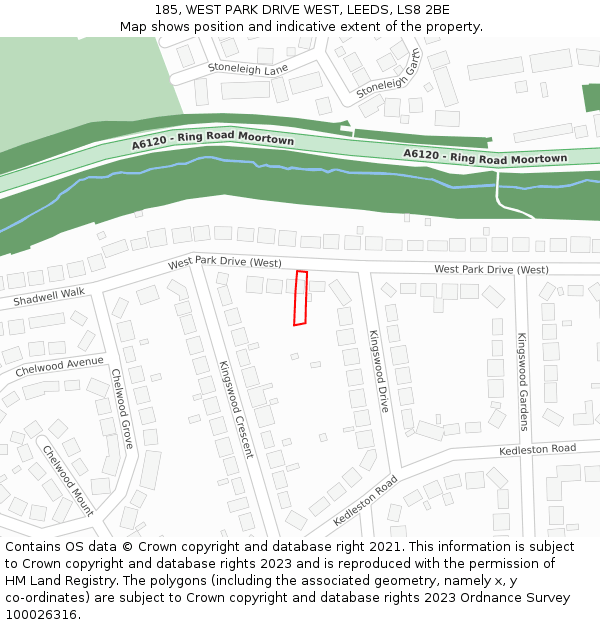 185, WEST PARK DRIVE WEST, LEEDS, LS8 2BE: Location map and indicative extent of plot