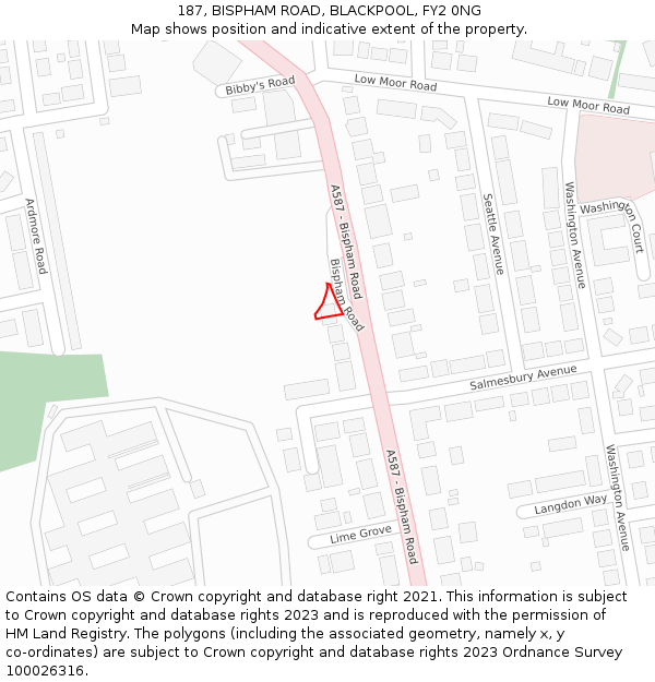 187, BISPHAM ROAD, BLACKPOOL, FY2 0NG: Location map and indicative extent of plot