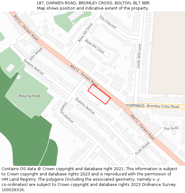 187, DARWEN ROAD, BROMLEY CROSS, BOLTON, BL7 9BR: Location map and indicative extent of plot
