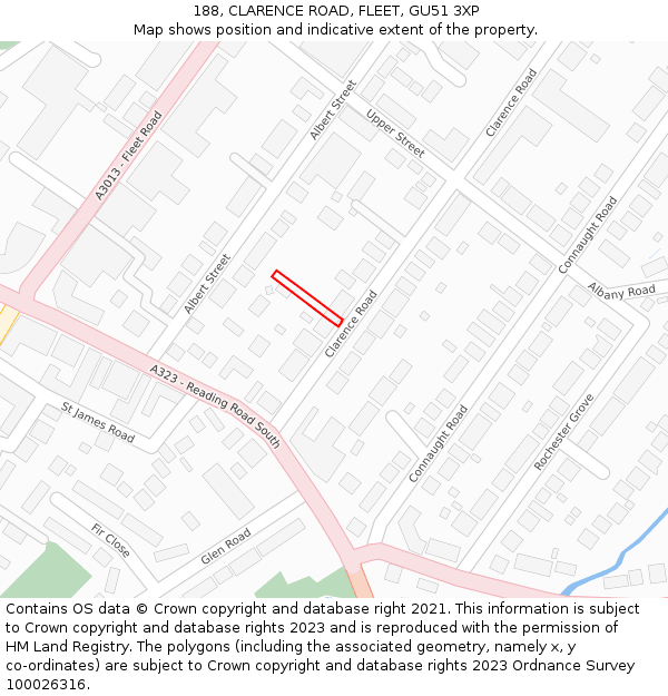 188, CLARENCE ROAD, FLEET, GU51 3XP: Location map and indicative extent of plot