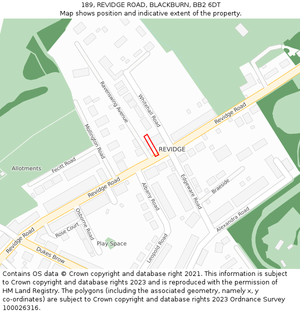 189, REVIDGE ROAD, BLACKBURN, BB2 6DT: Location map and indicative extent of plot