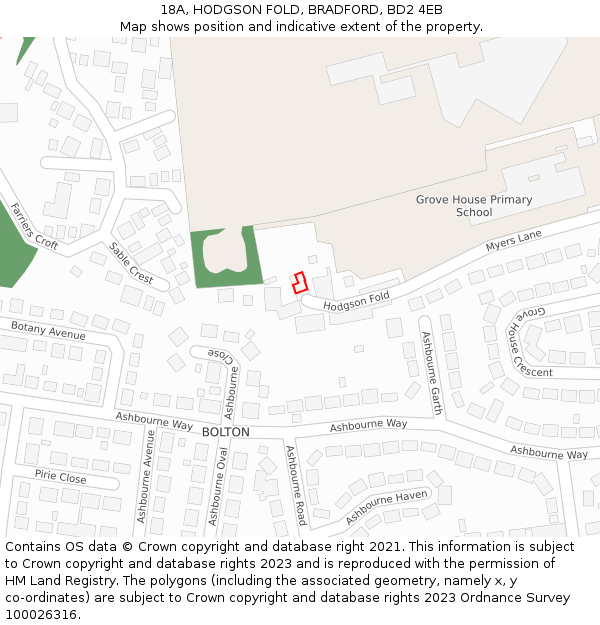 18A, HODGSON FOLD, BRADFORD, BD2 4EB: Location map and indicative extent of plot