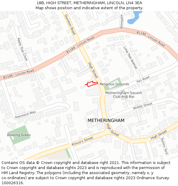 18B, HIGH STREET, METHERINGHAM, LINCOLN, LN4 3EA: Location map and indicative extent of plot
