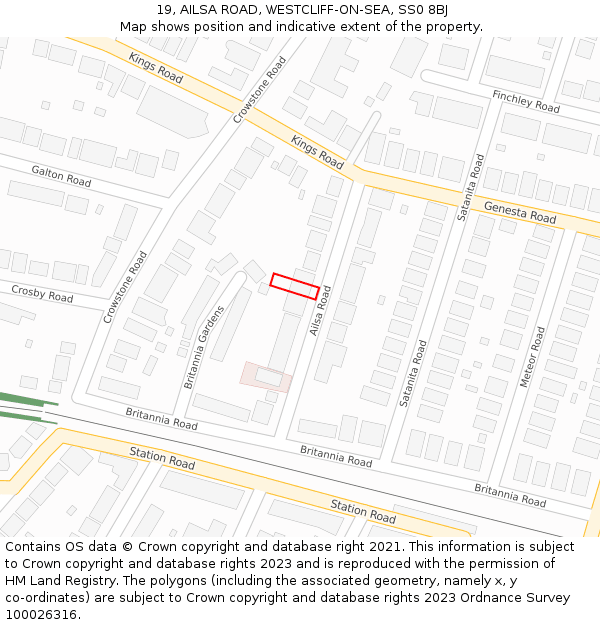 19, AILSA ROAD, WESTCLIFF-ON-SEA, SS0 8BJ: Location map and indicative extent of plot