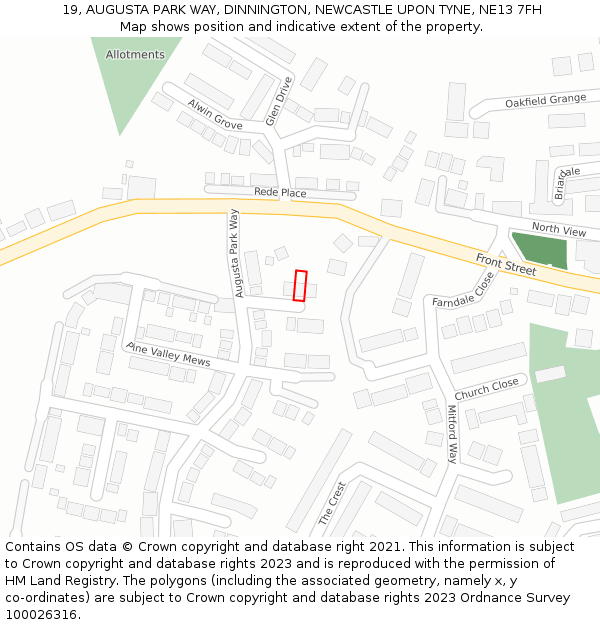 19, AUGUSTA PARK WAY, DINNINGTON, NEWCASTLE UPON TYNE, NE13 7FH: Location map and indicative extent of plot