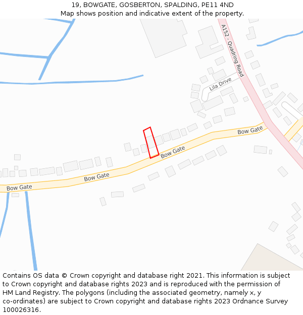 19, BOWGATE, GOSBERTON, SPALDING, PE11 4ND: Location map and indicative extent of plot