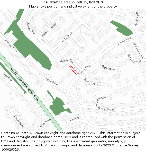19, BRADES RISE, OLDBURY, B69 2HG: Location map and indicative extent of plot