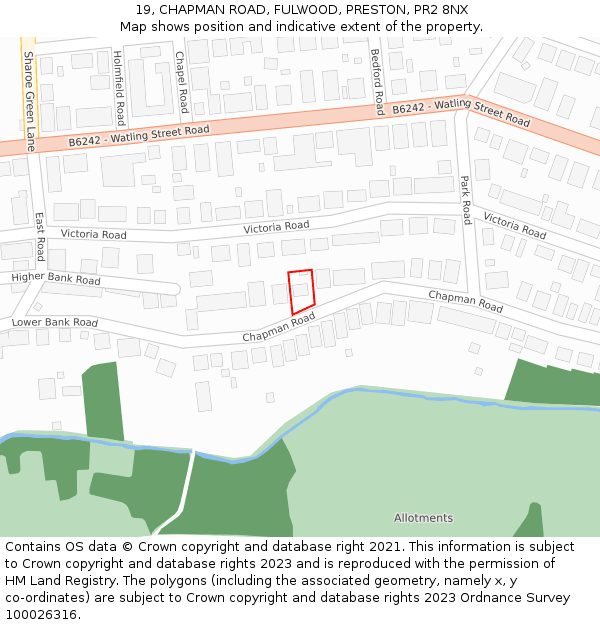 19, CHAPMAN ROAD, FULWOOD, PRESTON, PR2 8NX: Location map and indicative extent of plot