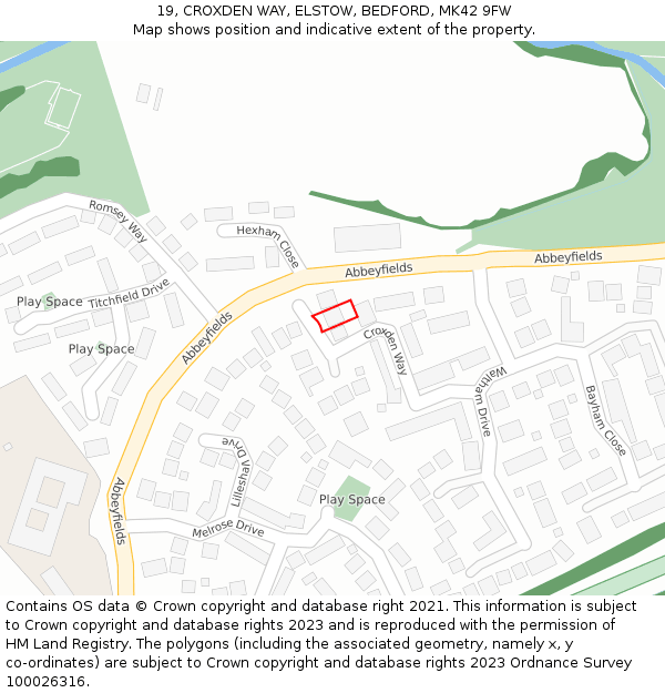 19, CROXDEN WAY, ELSTOW, BEDFORD, MK42 9FW: Location map and indicative extent of plot