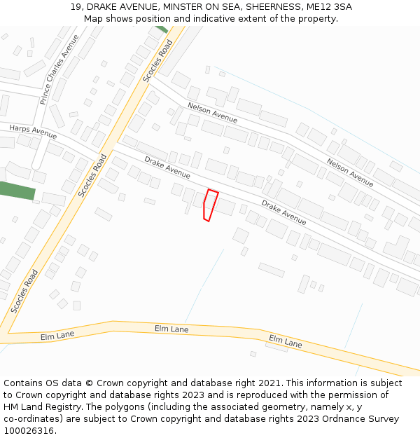 19, DRAKE AVENUE, MINSTER ON SEA, SHEERNESS, ME12 3SA: Location map and indicative extent of plot