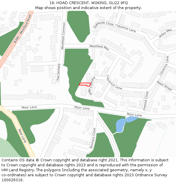 19, HOAD CRESCENT, WOKING, GU22 9FQ: Location map and indicative extent of plot