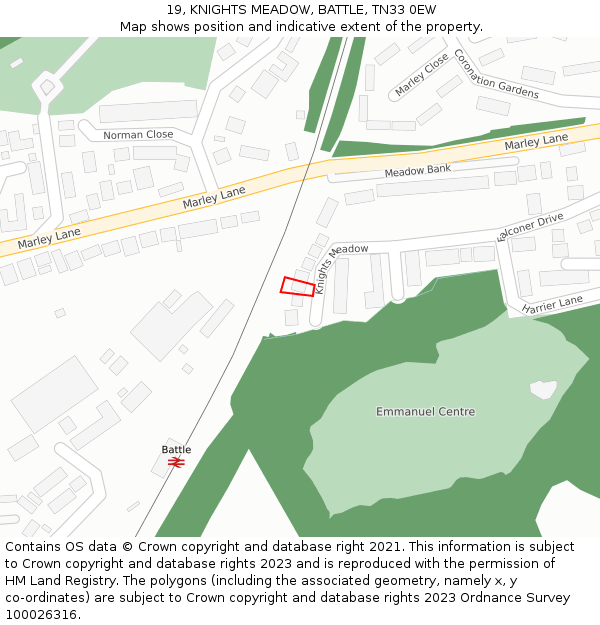 19, KNIGHTS MEADOW, BATTLE, TN33 0EW: Location map and indicative extent of plot