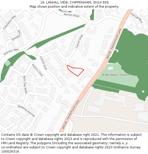 19, LANHILL VIEW, CHIPPENHAM, SN14 6XS: Location map and indicative extent of plot