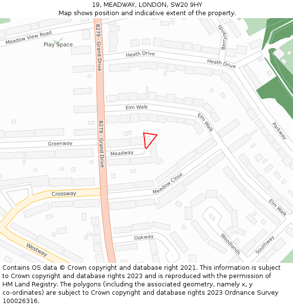19, MEADWAY, LONDON, SW20 9HY: Location map and indicative extent of plot
