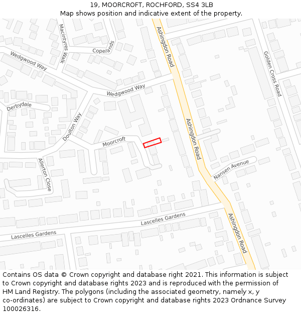 19, MOORCROFT, ROCHFORD, SS4 3LB: Location map and indicative extent of plot