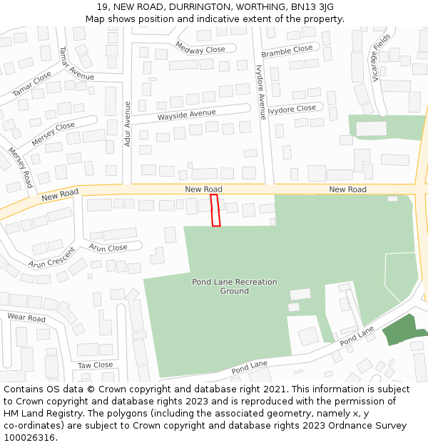 19, NEW ROAD, DURRINGTON, WORTHING, BN13 3JG: Location map and indicative extent of plot