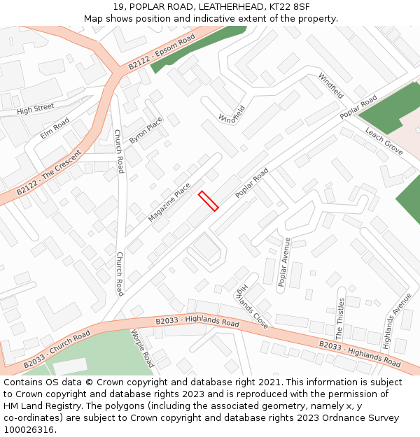 19, POPLAR ROAD, LEATHERHEAD, KT22 8SF: Location map and indicative extent of plot