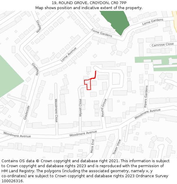 19, ROUND GROVE, CROYDON, CR0 7PP: Location map and indicative extent of plot